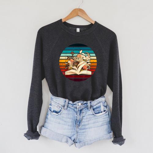 Wildflower Book Lovers For Summer Reading Booktrovert Women Raglan Sleeve Sweatshirt - Bookorys AU
