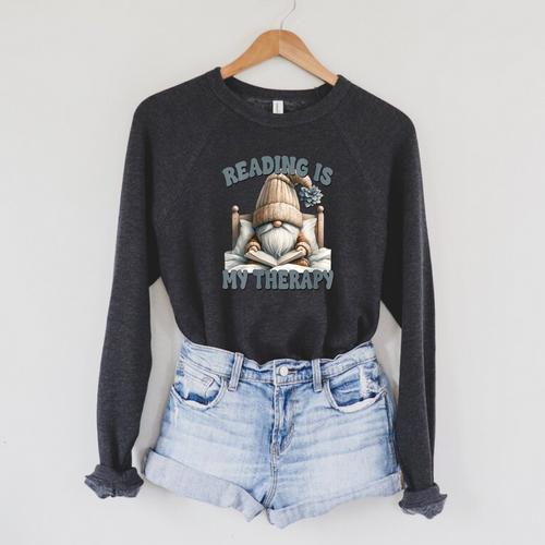 Women's Book Reader Accessories For Teacher Reading Is My Therapy Raglan Sleeve Sweatshirt - Bookorys