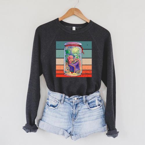 Worm Cozy Reading Books Plants Lamp Relaxation Nature Animal Raglan Sleeve Sweatshirt - Bookorys UK