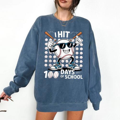 100 Days Of School Baseball Bat 100th Day Of School Comfort Colors Sweatshirt - Sportilla
