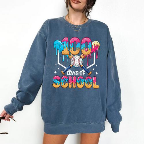 100 Days Of School Baseball Boys Ice Cream Drip 100th Day Comfort Colors Sweatshirt - Sportilla