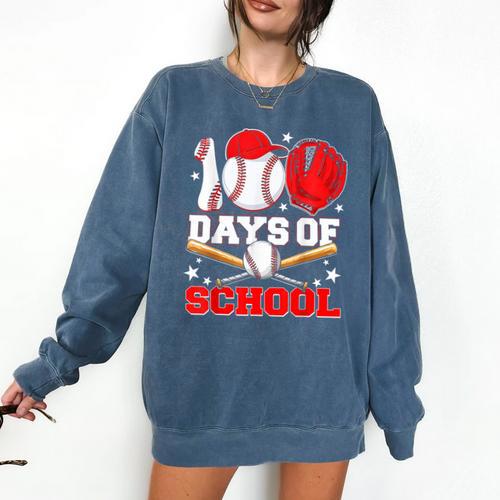 100 Days Of School Baseball Boys Kids Students Comfort Colors Sweatshirt - Sportilla