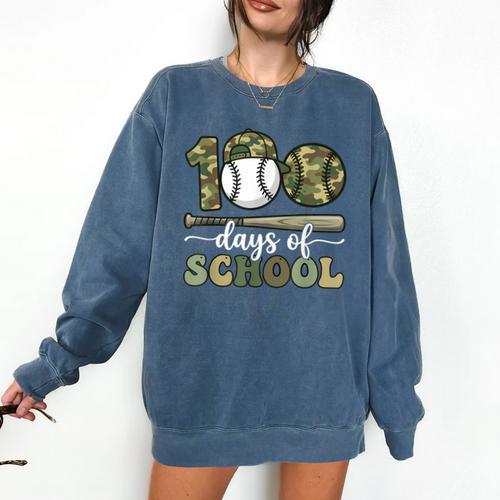 100 Days Of School Baseball Camo Art For Boys Kids Students Comfort Colors Sweatshirt - Sportilla