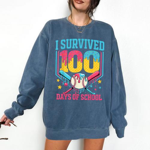 100 Days Of School Baseball Drip 100 Days Boy Girl Kids Comfort Colors Sweatshirt - Sportilla
