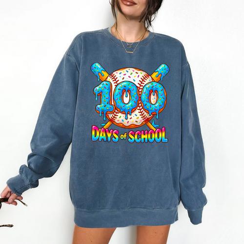 100 Days Of School Baseball Drip Boys 100th Day Of School Comfort Colors Sweatshirt - Sportilla