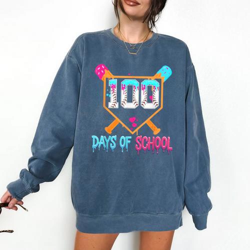 100 Days Of School Baseball Ice Cream Drip 100th Day School Comfort Colors Sweatshirt - Sportilla