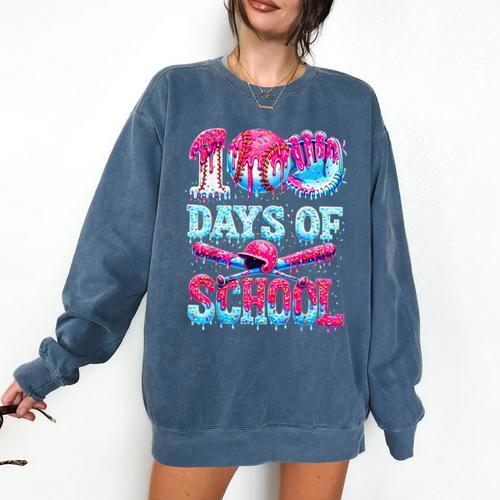 100 Days Of School Baseball Ice Cream Drip For Boys Kid Comfort Colors Sweatshirt - Sportilla