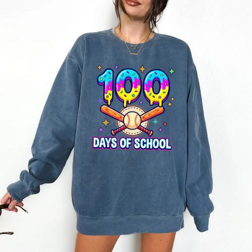 100 Days Of School Baseball Ice Cream Drip Kids Boys Teacher Comfort Colors Sweatshirt - Sportilla