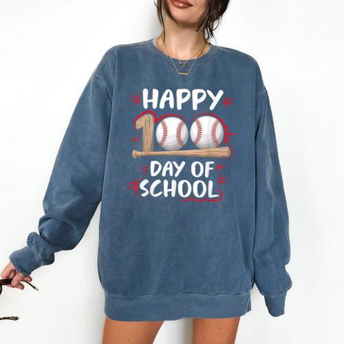 100 Days Of School Baseball Theme Kids Teens Boys 100th Day Comfort Colors Sweatshirt - Sportilla