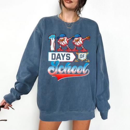 100 Days Of School Boys Baseball Drip 100th Day Dabbing Ball Comfort Colors Sweatshirt - Sportilla