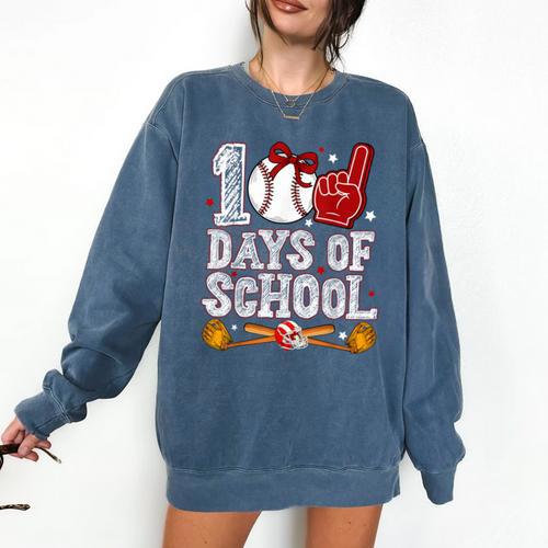 100 Days Of School Cute Bow Baseball Boy Girl Teacher Comfort Colors Sweatshirt - Sportilla