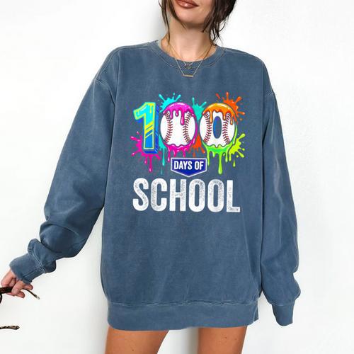 100 Days Of School Dripping Baseball Boys Kids Teacher Comfort Colors Sweatshirt - Sportilla