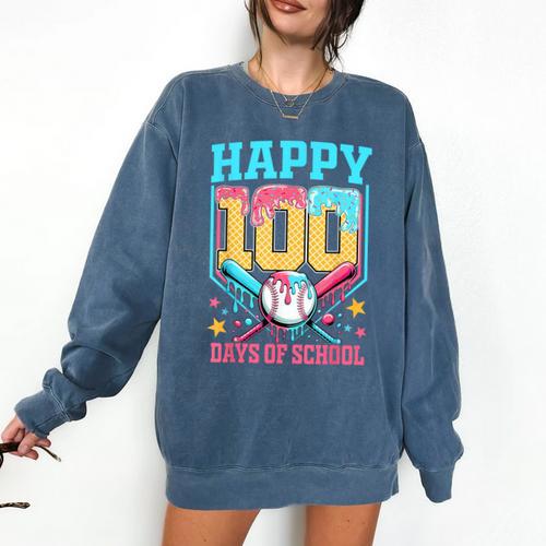 100 Days Of School Kids Baseball Drip 100th Day Of School Comfort Colors Sweatshirt - Sportilla