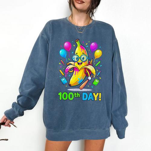 100th Day Of School Banana Baseball Drip For Kids Youth Girl Comfort Colors Sweatshirt - Sportilla