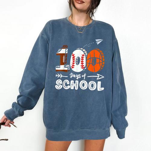 100th Day Of School Basketball Baseball Football Kids Boys Comfort Colors Sweatshirt - Sportilla