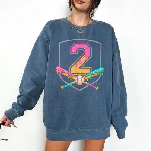 2nd Birthday Baseball Bat Ice-Cream Drip 2yrs Old Boys Kids Comfort Colors Sweatshirt - Sportilla
