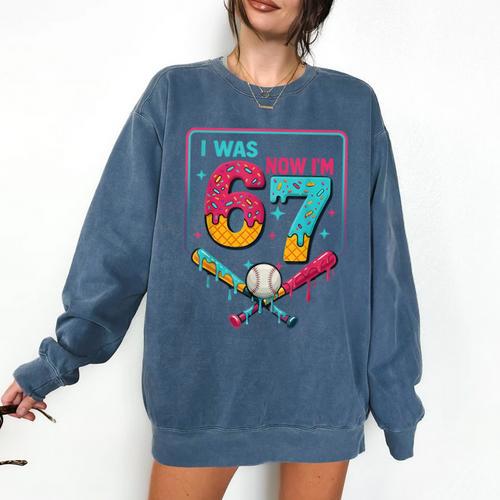 I Was 6 Now Im 7 Ice Cream Drip Baseball For Men Women Kids Comfort Colors Sweatshirt - Sportilla