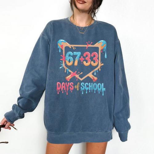 67 33 Days Of School Baseball Drip 100 Days Of School Comfort Colors Sweatshirt - Sportilla