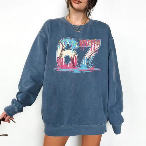 67 Baseball Ice Cream Drip Meme Six Seven Gen Alpha Comfort Colors Sweatshirt - Sportilla