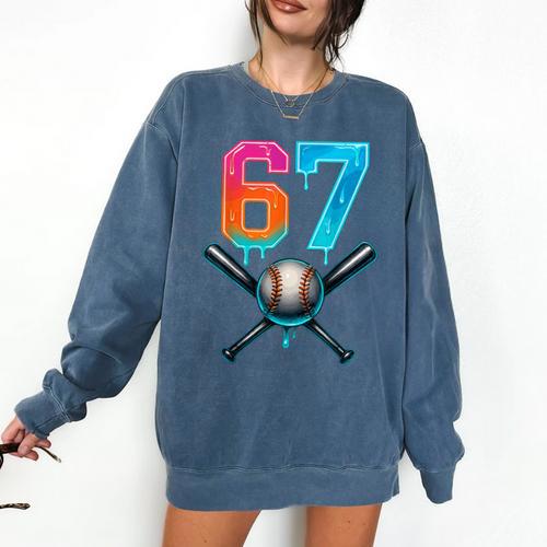 67 Baseball Meme Cool Drip Number 67 Player Or 67th Birthday Comfort Colors Sweatshirt - Sportilla