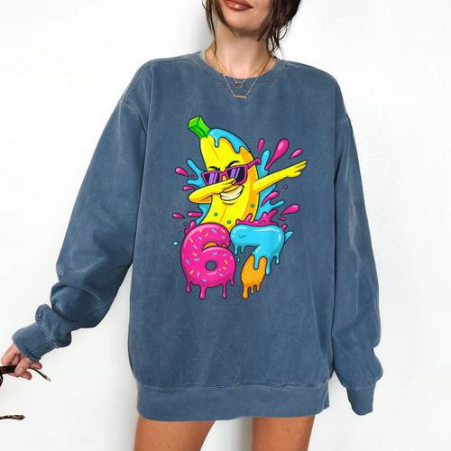 67 Dabbing Banana Baseball 6 7 Dripping Ice Cream Meme Comfort Colors Sweatshirt - Sportilla