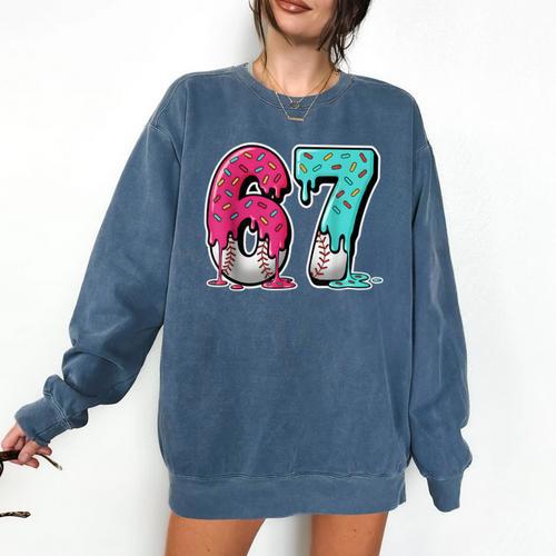 67 Ice Cream Drip Baseball Gen Alpha Slang Six Seven Meme Comfort Colors Sweatshirt - Sportilla