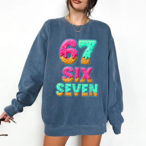 67 Ice Cream Drip Baseball Six Seven 6-7 Meme Teen Boy Comfort Colors Sweatshirt - Sportilla