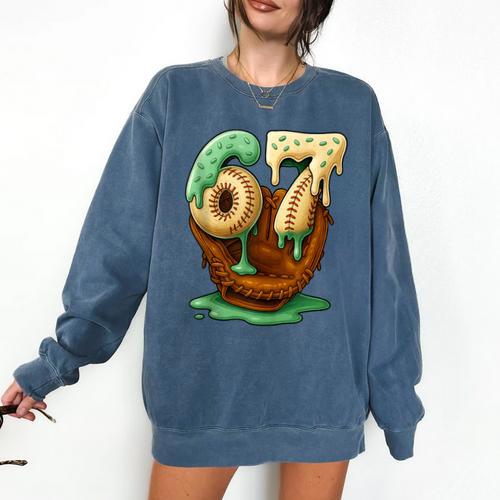 67 Ice Cream Drip Six Seven Baseball Comfort Colors Sweatshirt - Sportilla