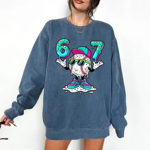 67 Meme Six Seven 6 7 Meme Baseball Drip Comfort Colors Sweatshirt - Sportilla