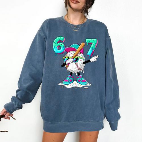 67 Meme Six Seven 6 7 Meme Dab Baseball Ice Cream Drip Comfort Colors Sweatshirt - Sportilla
