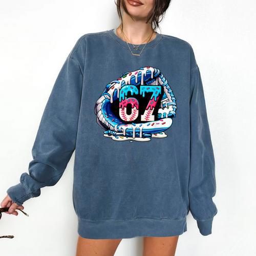 67 Meme Slang Baseball Glove Drip Ice Cream Six Seven 6 7 Comfort Colors Sweatshirt - Sportilla