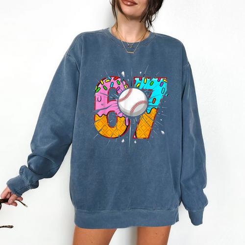 67 Six Seven 6 7 Boys 67 Baseball Ice Cream Drip 6 7 Comfort Colors Sweatshirt - Sportilla