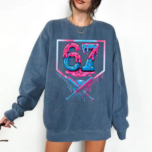 67 Six Seven Baseball Ice Cream Drip Cool Meme 67 Comfort Colors Sweatshirt - Sportilla