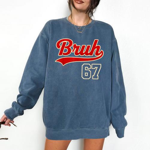 67 Six Seven Bruh Meme Baseball Vintage Style Men Boys Comfort Colors Sweatshirt - Sportilla