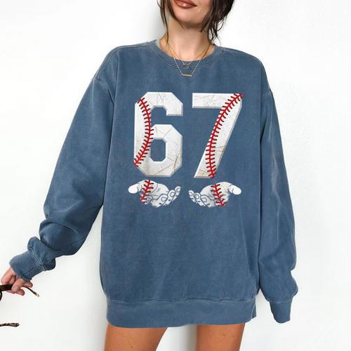 67 Six Seven Number 6 7 Meme Baseball Six Seven For Boys Men Comfort Colors Sweatshirt - Sportilla