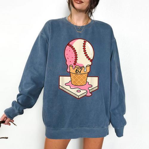 67 Tee Baseball Creamy Dripping Graphic Sixty-Seven Clothes Comfort Colors Sweatshirt - Sportilla