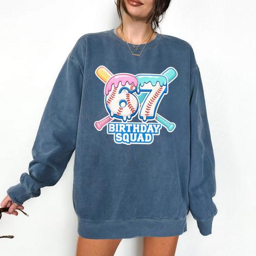 67th Birthday Squad Baseball Ice Cream Drip Birthday Squad Comfort Colors Sweatshirt - Sportilla