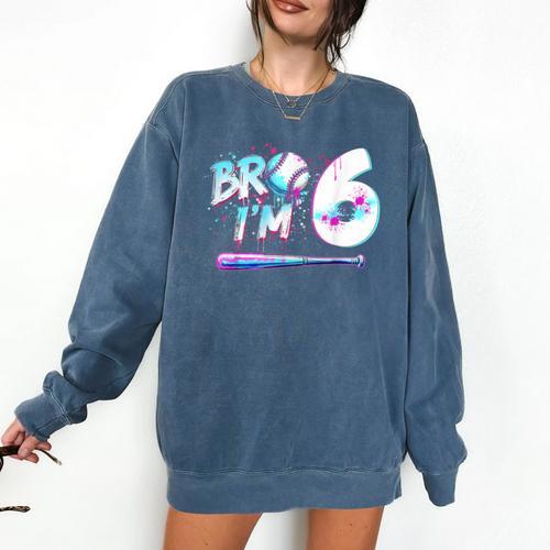 6th Birthday Boy Bro I'm 6 Year Old Baseball Ice Cream Drip Comfort Colors Sweatshirt - Sportilla
