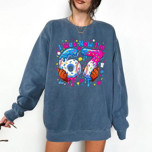 7th Birthday I Was 6 Now I'm 7 Baseball Ice Cream Drip Comfort Colors Sweatshirt - Sportilla