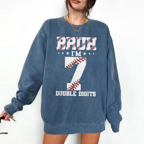 7th Birthday Baseball Bruh I'm 7 Double Digits 7 Years Old Comfort Colors Sweatshirt - Sportilla