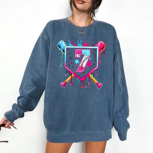 7th Birthday Boys Baseball Ice Cream Drip Boys Baseball Comfort Colors Sweatshirt - Sportilla
