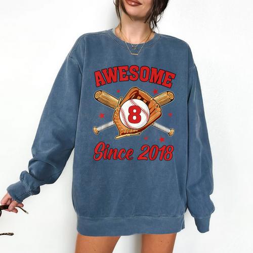 8 Year Old Boys Awesome Since 2018 Baseball Birthday Comfort Colors Sweatshirt - Sportilla