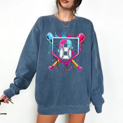 8th Birthday Boys Baseball Ice Cream Drip Boys Baseball Comfort Colors Sweatshirt - Sportilla