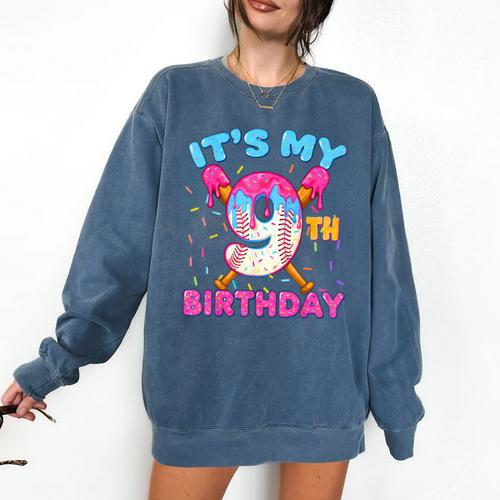 9th Birthday Baseball 9 Year Old Ice Cream Drip Boy Baseball Comfort Colors Sweatshirt - Sportilla