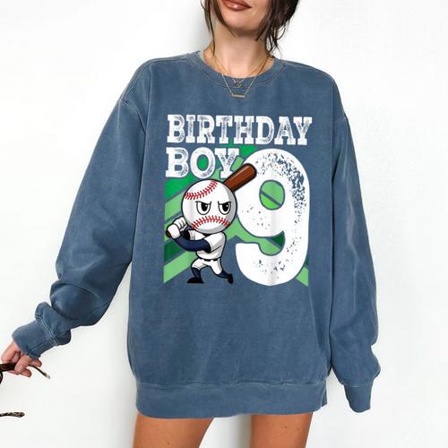 9th Birthday Baseball Birthday Party 9th Birthday Boy Comfort Colors Sweatshirt - Sportilla