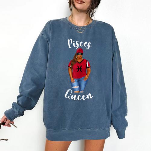 African American Baseball Mom Pisces Queen Zodiac Sign Comfort Colors Sweatshirt - Sportilla
