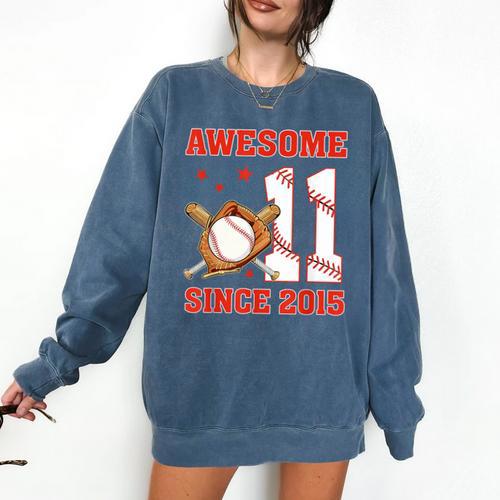 Awesome Since 2015 11 Year Old Boys Bday Baseball Theme Comfort Colors Sweatshirt - Sportilla