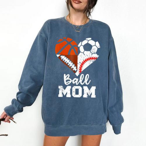 Ball Mom Heart Soccer Basketball Baseball Football Mom Comfort Colors Sweatshirt - Sportilla
