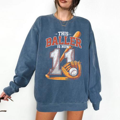 This Baller Is Now 11 Year Baseball Player 11th Birthday Boy Comfort Colors Sweatshirt - Sportilla