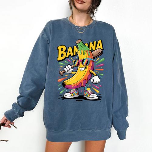 Banana Baseball Cartoon Cool Sports Kids Teens Comfort Colors Sweatshirt - Sportilla